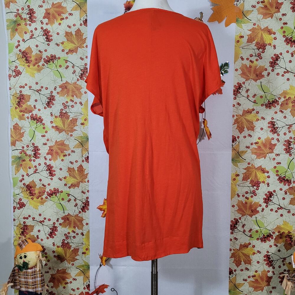 Zara Women's Orange Pleated Short Sleeve Round Neck Basic T-Shirt Size M - Picture 3 of 8
